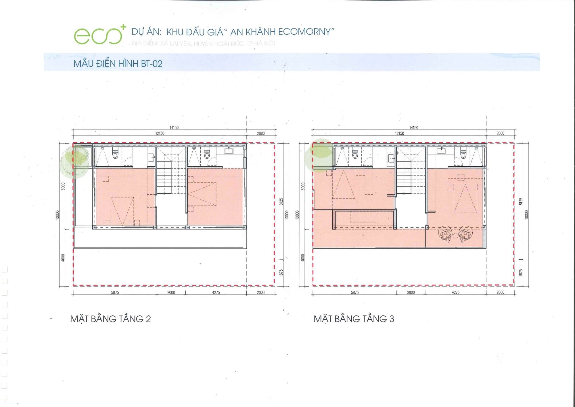 Mặt bằng An Khánh Ecomony - Thiết kế thông minh kiến tạo không gian sống lý tưởng 35 Mặt bằng tầng 2-3 biệt thự An Khánh Ecomony